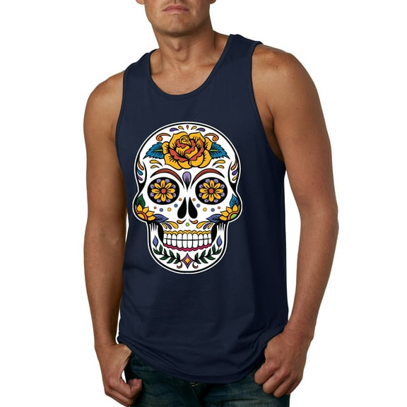 Wild Bobby Day Of The Dead Sugar Skull Pop Culture Men Graphic Tank Top, Navy, Medium