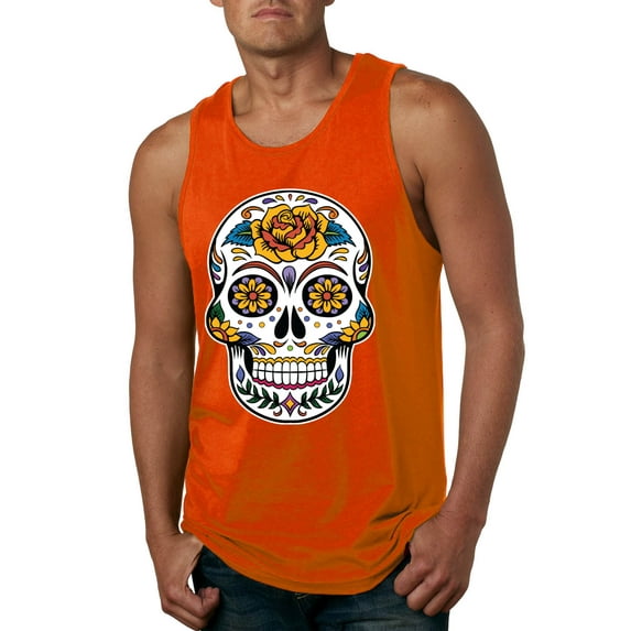Wild Bobby Day Of The Dead Sugar Skull Pop Culture Men Graphic Tank Top, Orange, XX-Large