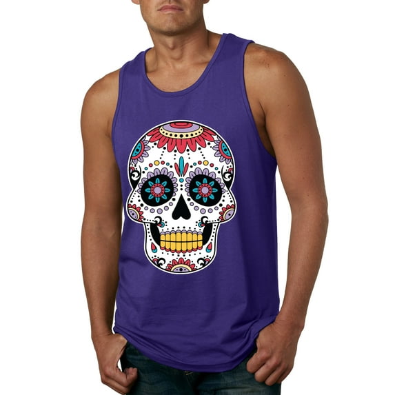 Wild Bobby Day Of The Dead Sugar Skull Pop Culture Men Graphic Tank Top, Purple, 3X-Large