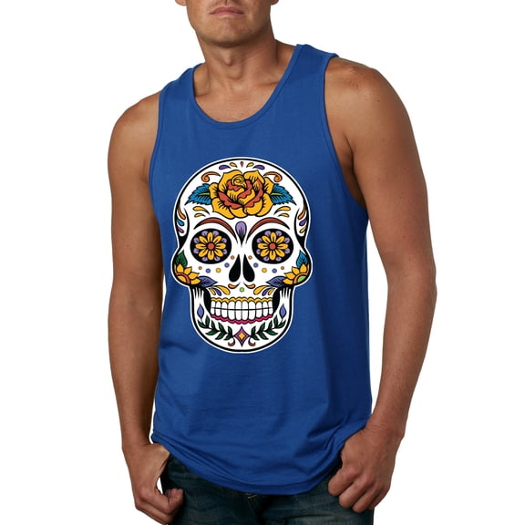 Wild Bobby Day Of The Dead Sugar Skull Pop Culture Men Graphic Tank Top, Royal, X-Large