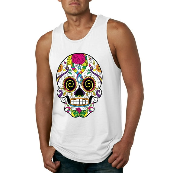 Wild Bobby Day Of The Dead Sugar Skull Pop Culture Men Graphic Tank Top, White, 3X-Large