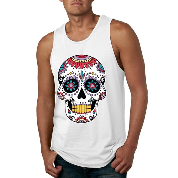 Wild Bobby Day Of The Dead Sugar Skull Pop Culture Men Graphic Tank Top, White, Small