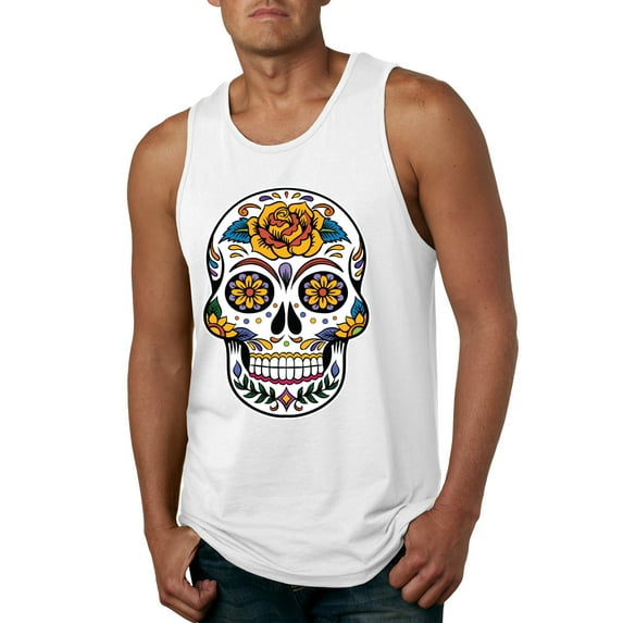 Wild Bobby Day Of The Dead Sugar Skull Pop Culture Men Graphic Tank Top, White, XX-Large