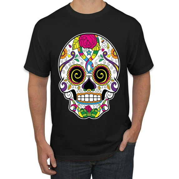 Wild Bobby Day Of The Dead Sugar Skull Pop Culture Men Graphic Tee, Black, 3X-Large