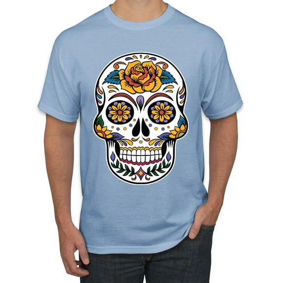 Wild Bobby Day Of The Dead Sugar Skull Pop Culture Men Graphic Tee, Light Blue, 4X-Large