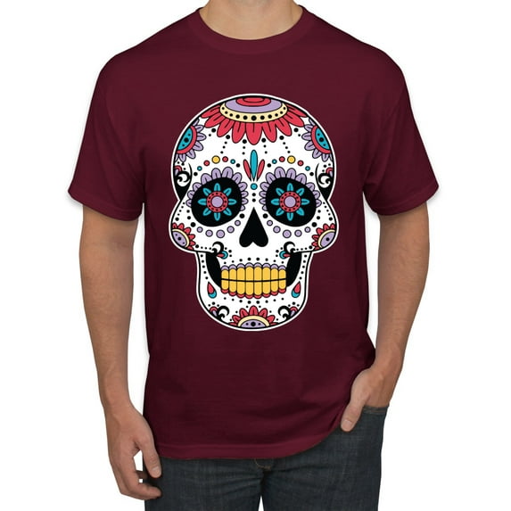 Wild Bobby Day Of The Dead Sugar Skull Pop Culture Men Graphic Tee, Maroon, Large