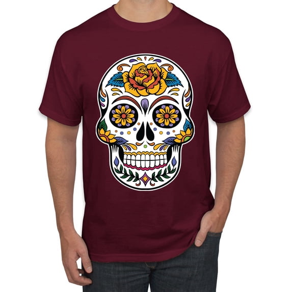 Wild Bobby Day Of The Dead Sugar Skull Pop Culture Men Graphic Tee, Maroon, Small