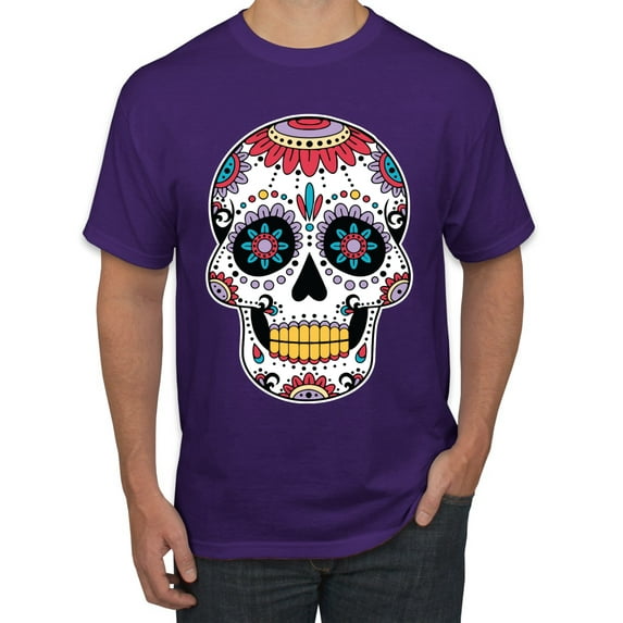 Wild Bobby Day Of The Dead Sugar Skull Pop Culture Men Graphic Tee, Purple, Medium