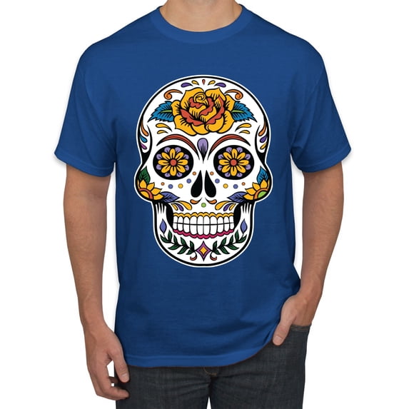 Wild Bobby Day Of The Dead Sugar Skull Pop Culture Men Graphic Tee, Royal, X-Large