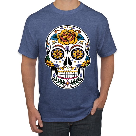 Wild Bobby Day Of The Dead Sugar Skull Pop Culture Men Graphic Tee, Vintage Heather Blue, Medium
