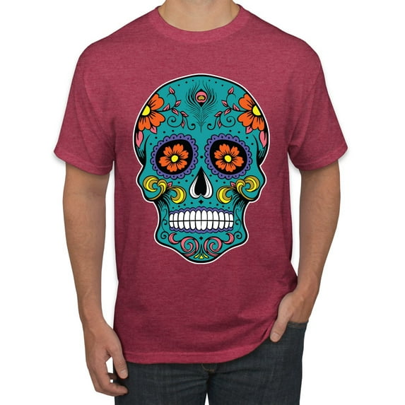 Wild Bobby Day Of The Dead Sugar Skull Pop Culture Men Graphic Tee, Vintage Heather Red, Medium