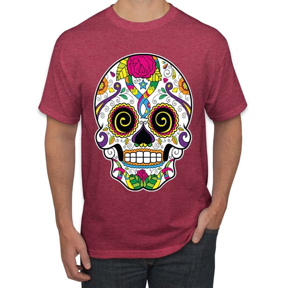 Wild Bobby Day Of The Dead Sugar Skull Pop Culture Men Graphic Tee, Vintage Heather Red, XX-Large