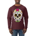 thumbnail image 1 of Wild Bobby Day Of The Dead Sugar Skull Pop Culture Men Long Sleeve Shirt, Maroon, Medium, 1 of 5