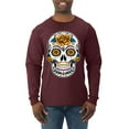 thumbnail image 1 of Wild Bobby Day Of The Dead Sugar Skull Pop Culture Men Long Sleeve Shirt, Maroon, X-Large, 1 of 5