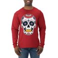 thumbnail image 1 of Wild Bobby Day Of The Dead Sugar Skull Pop Culture Men Long Sleeve Shirt, Red, Large, 1 of 5