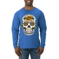 thumbnail image 1 of Wild Bobby Day Of The Dead Sugar Skull Pop Culture Men Long Sleeve Shirt, Royal, Medium, 1 of 5
