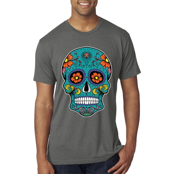 Wild Bobby Day Of The Dead Sugar Skull Pop Culture Men Premium Tri Blend Tee, Dark Heather, Large