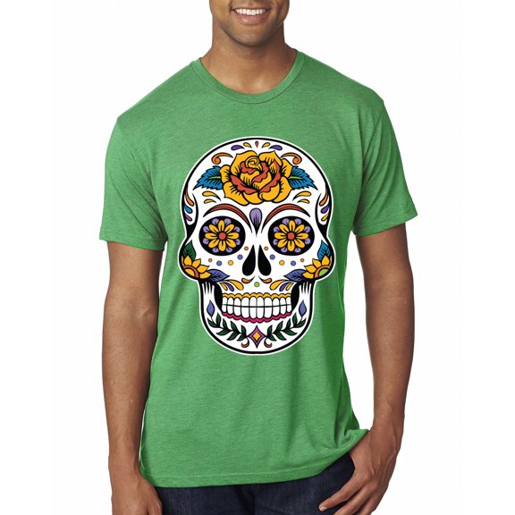 Wild Bobby, Day Of The Dead Sugar Skull Pop Culture Men Premium Tri Blend Tee, Envy, Medium