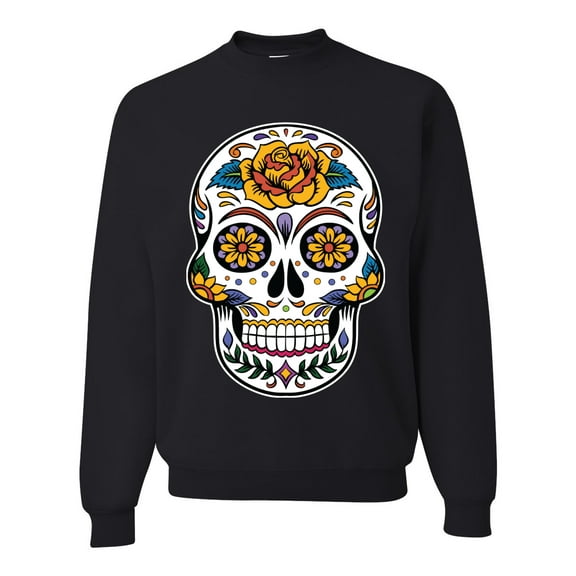 Wild Bobby Day Of The Dead Sugar Skull Pop Culture Unisex Crewneck Graphic Sweatshirt, Black, Large