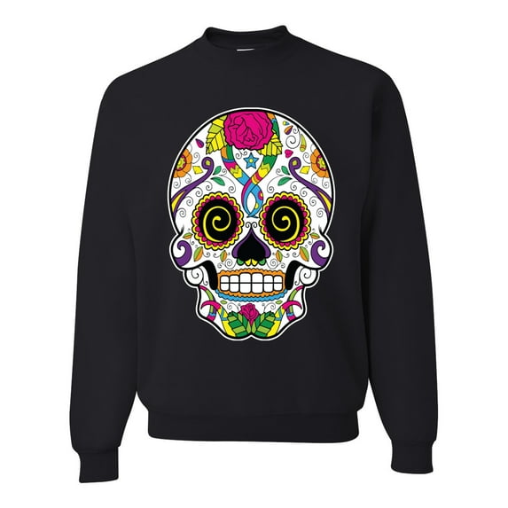Wild Bobby Day Of The Dead Sugar Skull Pop Culture Unisex Crewneck Graphic Sweatshirt, Black, XX-Large