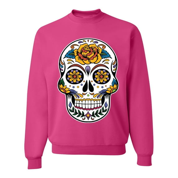 Wild Bobby Day Of The Dead Sugar Skull Pop Culture Unisex Crewneck Graphic Sweatshirt, Fuschia, Large