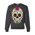 thumbnail image 1 of Wild Bobby Day Of The Dead Sugar Skull Pop Culture Unisex Crewneck Graphic Sweatshirt, Heather Black, Medium, 1 of 5