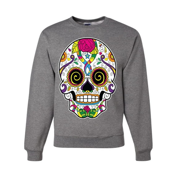 Wild Bobby Day Of The Dead Sugar Skull Pop Culture Unisex Crewneck Graphic Sweatshirt, Heather Grey, Medium