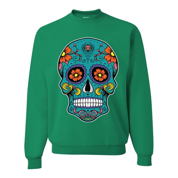 Wild Bobby Day Of The Dead Sugar Skull Pop Culture Unisex Crewneck Graphic Sweatshirt, Kelly, XX-Large