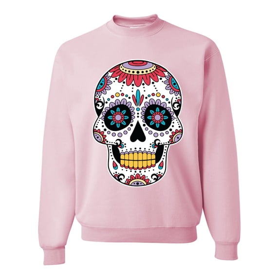 Wild Bobby, Day Of The Dead Sugar Skull Pop Culture Unisex Crewneck Graphic Sweatshirt, Light Pink, 3X-Large