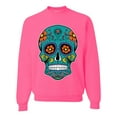 thumbnail image 1 of Wild Bobby Day Of The Dead Sugar Skull Pop Culture Unisex Crewneck Graphic Sweatshirt, Neon Pink, Small, 1 of 5