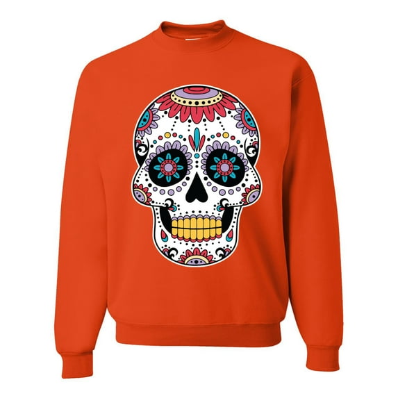 Wild Bobby Day Of The Dead Sugar Skull Pop Culture Unisex Crewneck Graphic Sweatshirt, Orange, 3X-Large