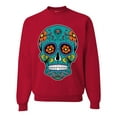 thumbnail image 1 of Wild Bobby Day Of The Dead Sugar Skull Pop Culture Unisex Crewneck Graphic Sweatshirt, Red, 3X-Large, 1 of 5