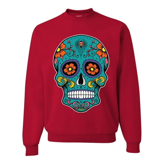 Wild Bobby Day Of The Dead Sugar Skull Pop Culture Unisex Crewneck Graphic Sweatshirt, Red, 4X-Large
