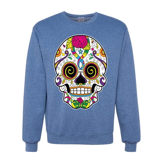 Wild Bobby Day Of The Dead Sugar Skull Pop Culture Unisex Crewneck Graphic Sweatshirt, Vintage Heather Blue, 3X-Large