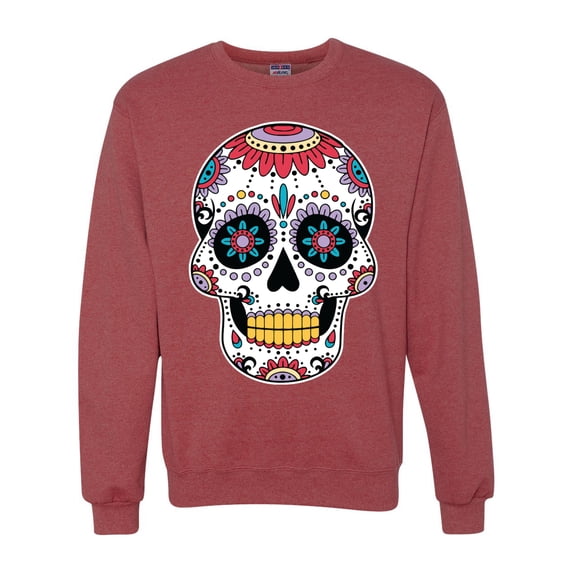 Wild Bobby Day Of The Dead Sugar Skull Pop Culture Unisex Crewneck Graphic Sweatshirt, Vintage Heather Red, Small
