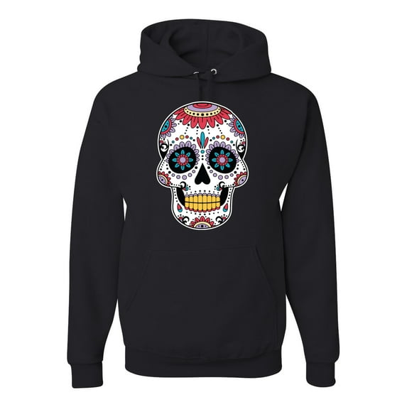 Wild Bobby Day Of The Dead Sugar Skull Pop Culture Unisex Graphic Hoodie Sweatshirt, Black, Large