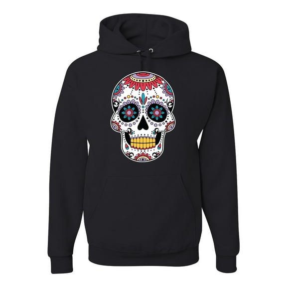 Wild Bobby Day Of The Dead Sugar Skull Pop Culture Unisex Graphic Hoodie Sweatshirt, Black, Small
