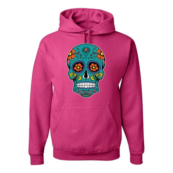 Wild Bobby Day Of The Dead Sugar Skull Pop Culture Unisex Graphic Hoodie Sweatshirt, Fuschia, Small