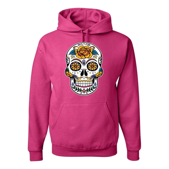 Wild Bobby Day Of The Dead Sugar Skull Pop Culture Unisex Graphic Hoodie Sweatshirt, Fuschia, Small