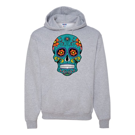 Wild Bobby Day Of The Dead Sugar Skull Pop Culture Unisex Graphic Hoodie Sweatshirt, Heather Grey, X-Large