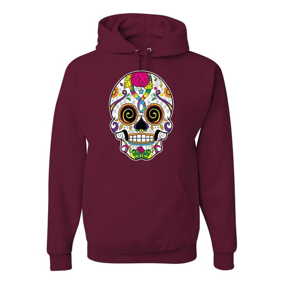 Wild Bobby Day Of The Dead Sugar Skull Pop Culture Unisex Graphic Hoodie Sweatshirt, Maroon, Small