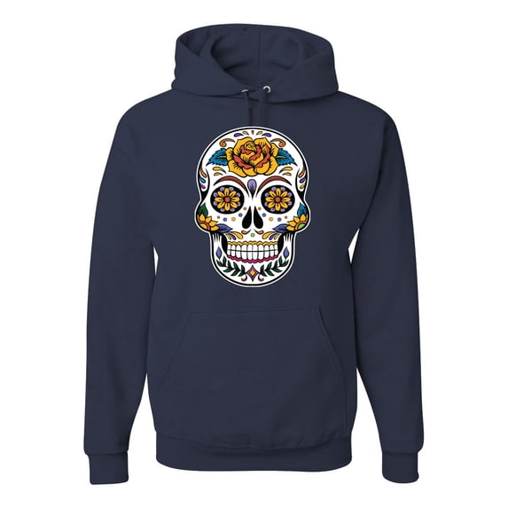 Wild Bobby Day Of The Dead Sugar Skull Pop Culture Unisex Graphic Hoodie Sweatshirt, Navy, Large