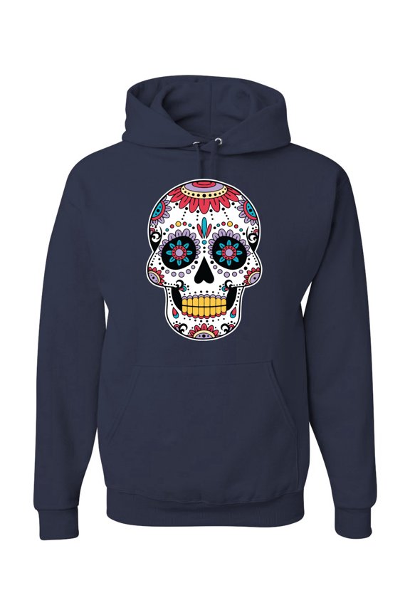 Day Of The Dead Sugar Skull Pop Culture Unisex Graphic Hoodie Sweatshirt, Navy, Small