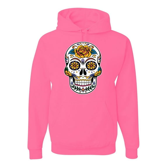 Wild Bobby Day Of The Dead Sugar Skull Pop Culture Unisex Graphic Hoodie Sweatshirt, Neon Pink, Large