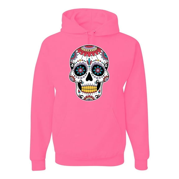 Wild Bobby Day Of The Dead Sugar Skull Pop Culture Unisex Graphic Hoodie Sweatshirt, Neon Pink, X-Large