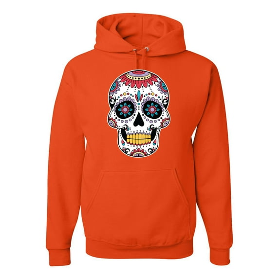 Wild Bobby Day Of The Dead Sugar Skull Pop Culture Unisex Graphic Hoodie Sweatshirt, Orange, 3X-Large