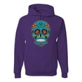 thumbnail image 1 of Wild Bobby Day Of The Dead Sugar Skull Pop Culture Unisex Graphic Hoodie Sweatshirt, Purple, Small, 1 of 5
