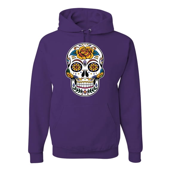 Wild Bobby Day Of The Dead Sugar Skull Pop Culture Unisex Graphic Hoodie Sweatshirt, Purple, X-Large