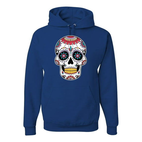 Wild Bobby Day Of The Dead Sugar Skull Pop Culture Unisex Graphic Hoodie Sweatshirt, Royal, Large