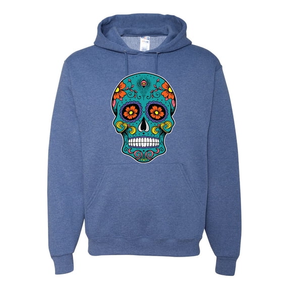 Wild Bobby Day Of The Dead Sugar Skull Pop Culture Unisex Graphic Hoodie Sweatshirt, Vintage Heather Blue, 3X-Large